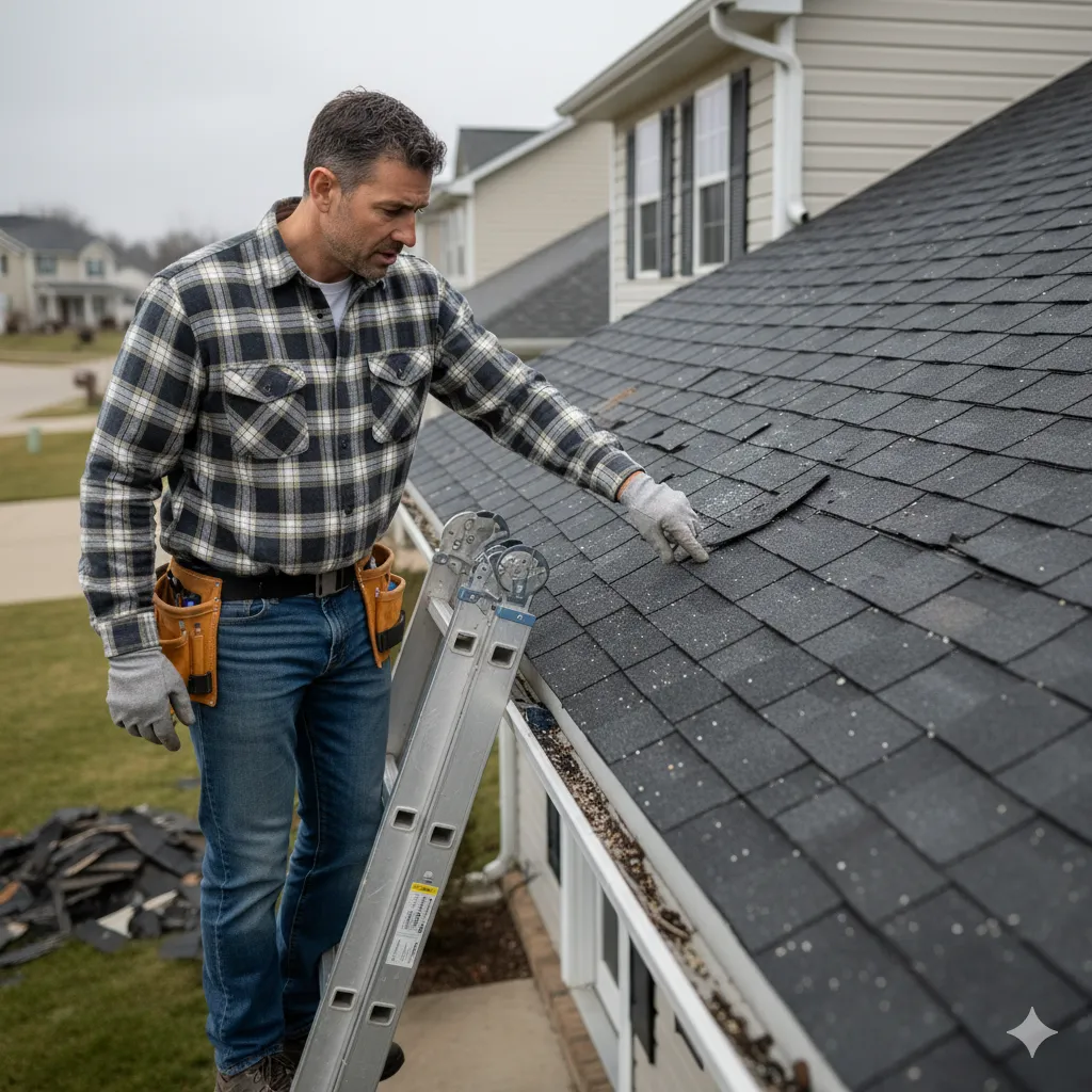 Homeowner inspecting their roof damage